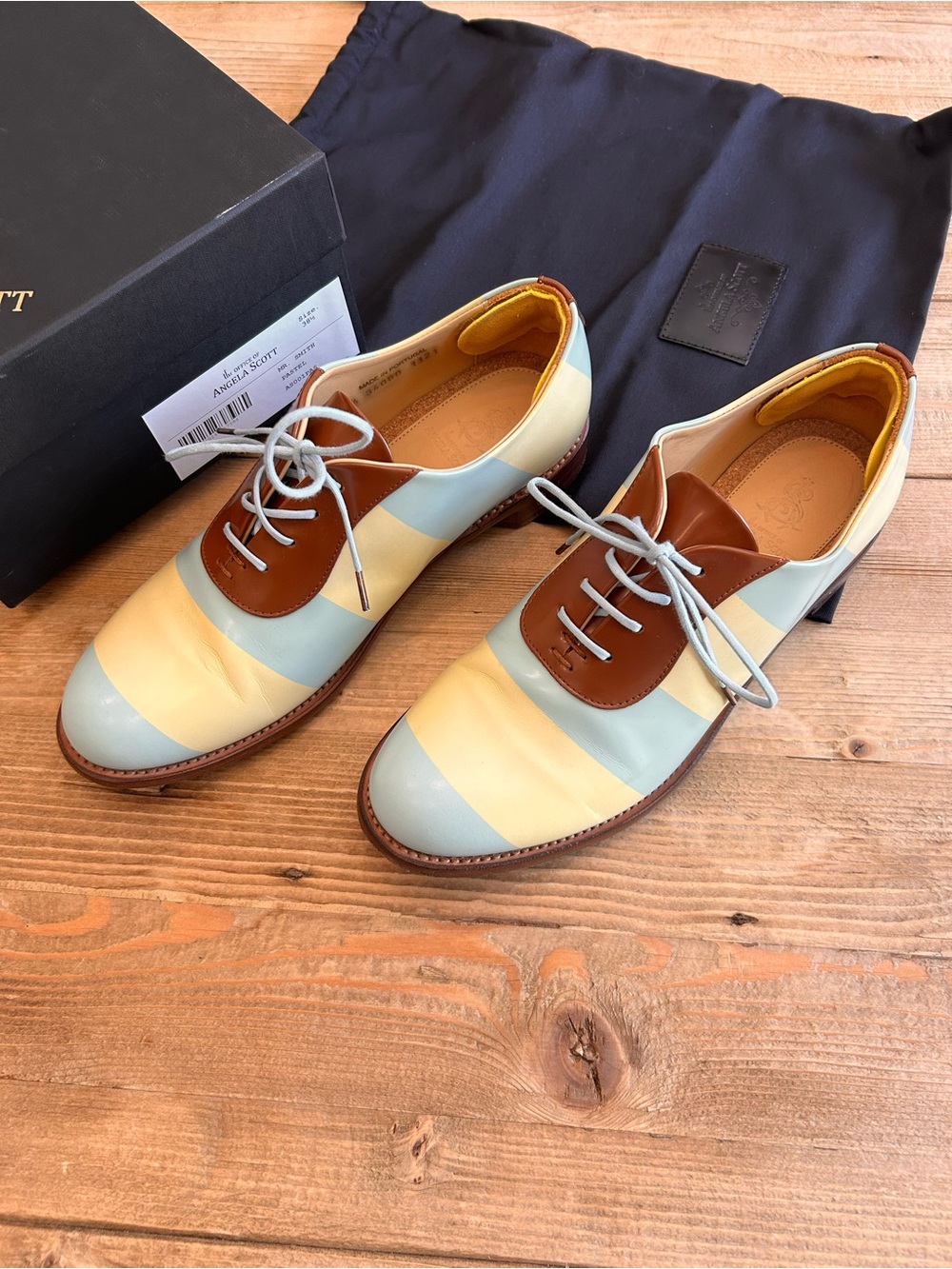 The Office of Angela Scott Two-Tone Striped “MrSmith” derby shoes size 38.5